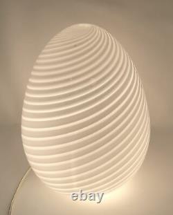 Vintage 60s-70s Vetri/ Maestri Murano White Swirl 16 Italian Glass Egg Lamp AL