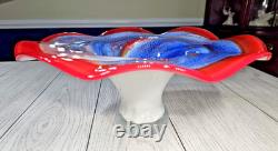 Vintage 60s Murano Hand Blown Glass Art Large Footed Centerpiece Bowl WOW PIECE