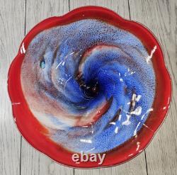 Vintage 60s Murano Hand Blown Glass Art Large Footed Centerpiece Bowl WOW PIECE