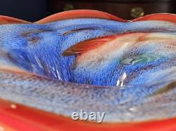 Vintage 60s Murano Hand Blown Glass Art Large Footed Centerpiece Bowl WOW PIECE