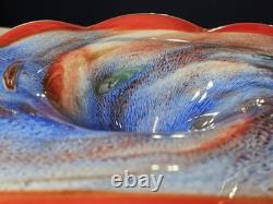 Vintage 60s Murano Hand Blown Glass Art Large Footed Centerpiece Bowl WOW PIECE