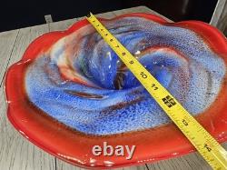 Vintage 60s Murano Hand Blown Glass Art Large Footed Centerpiece Bowl WOW PIECE
