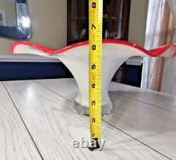 Vintage 60s Murano Hand Blown Glass Art Large Footed Centerpiece Bowl WOW PIECE