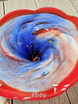 Vintage 60s Murano Hand Blown Glass Art Large Footed Centerpiece Bowl WOW PIECE