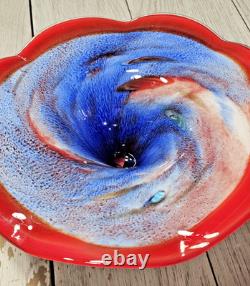Vintage 60s Murano Hand Blown Glass Art Large Footed Centerpiece Bowl WOW PIECE