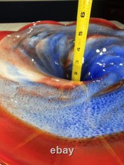 Vintage 60s Murano Hand Blown Glass Art Large Footed Centerpiece Bowl WOW PIECE