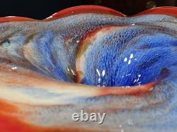 Vintage 60s Murano Hand Blown Glass Art Large Footed Centerpiece Bowl WOW PIECE