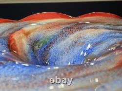 Vintage 60s Murano Hand Blown Glass Art Large Footed Centerpiece Bowl WOW PIECE
