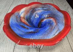 Vintage 60s Murano Hand Blown Glass Art Large Footed Centerpiece Bowl WOW PIECE