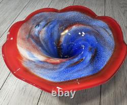 Vintage 60s Murano Hand Blown Glass Art Large Footed Centerpiece Bowl WOW PIECE