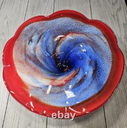 Vintage 60s Murano Hand Blown Glass Art Large Footed Centerpiece Bowl WOW PIECE