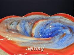 Vintage 60s Murano Hand Blown Glass Art Large Footed Centerpiece Bowl WOW PIECE