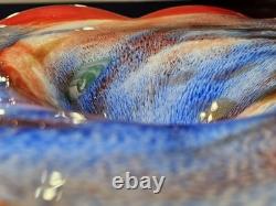 Vintage 60s Murano Hand Blown Glass Art Large Footed Centerpiece Bowl WOW PIECE