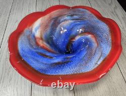 Vintage 60s Murano Hand Blown Glass Art Large Footed Centerpiece Bowl WOW PIECE