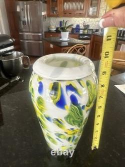 Vintage 9 Hand Blown Multi Color MURANO Style Glass Vase Heavy