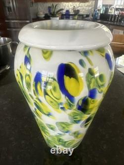 Vintage 9 Hand Blown Multi Color MURANO Style Glass Vase Heavy