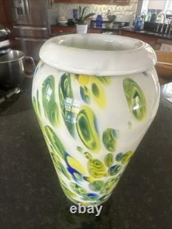 Vintage 9 Hand Blown Multi Color MURANO Style Glass Vase Heavy