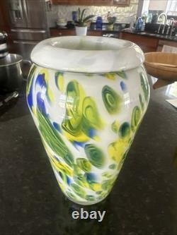 Vintage 9 Hand Blown Multi Color MURANO Style Glass Vase Heavy