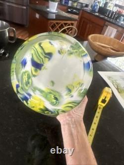 Vintage 9 Hand Blown Multi Color MURANO Style Glass Vase Heavy