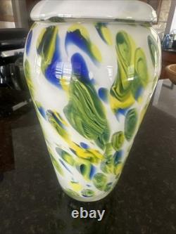 Vintage 9 Hand Blown Multi Color MURANO Style Glass Vase Heavy