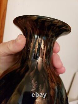 Vintage 9 Vincenzo Nason Black Copper Flecks Inclusions Murano Glass Vase