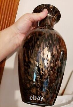 Vintage 9 Vincenzo Nason Black Copper Flecks Inclusions Murano Glass Vase