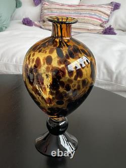 Vintage ART GLASS VASE, Murano Tortoise Shell, Oil Drop Pattern Hand Blown Glass