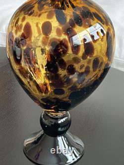Vintage ART GLASS VASE, Murano Tortoise Shell, Oil Drop Pattern Hand Blown Glass