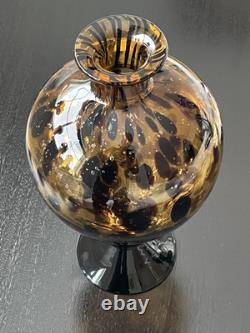 Vintage ART GLASS VASE, Murano Tortoise Shell, Oil Drop Pattern Hand Blown Glass