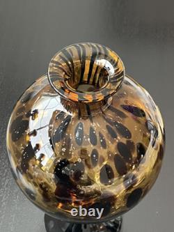 Vintage ART GLASS VASE, Murano Tortoise Shell, Oil Drop Pattern Hand Blown Glass