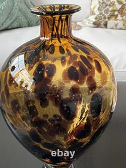 Vintage ART GLASS VASE, Murano Tortoise Shell, Oil Drop Pattern Hand Blown Glass