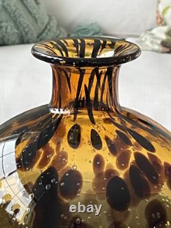 Vintage ART GLASS VASE, Murano Tortoise Shell, Oil Drop Pattern Hand Blown Glass