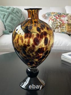 Vintage ART GLASS VASE, Murano Tortoise Shell, Oil Drop Pattern Hand Blown Glass