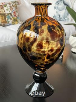 Vintage ART GLASS VASE, Murano Tortoise Shell, Oil Drop Pattern Hand Blown Glass