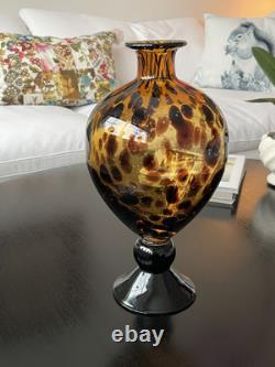 Vintage ART GLASS VASE, Murano Tortoise Shell, Oil Drop Pattern Hand Blown Glass