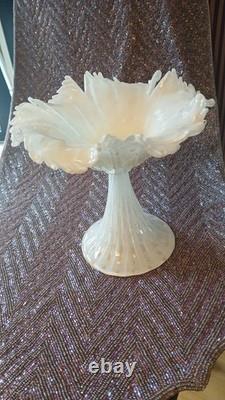 Vintage Alfredo Barbini Aventurine Pedestal Bowl Italy 1960s Hand Blown Murano