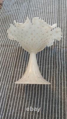 Vintage Alfredo Barbini Aventurine Pedestal Bowl Italy 1960s Hand Blown Murano