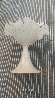 Vintage Alfredo Barbini Aventurine Pedestal Bowl Italy 1960s Hand Blown Murano