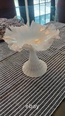 Vintage Alfredo Barbini Aventurine Pedestal Bowl Italy 1960s Hand Blown Murano
