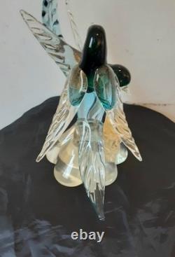 Vintage Alfredo Barbini Pr Of Glass Bitds WithGold Adventurine Floral Base Murano