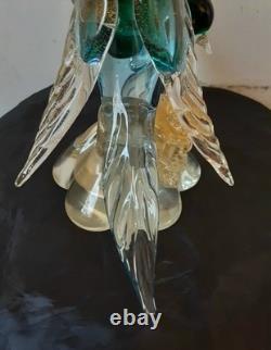 Vintage Alfredo Barbini Pr Of Glass Bitds WithGold Adventurine Floral Base Murano