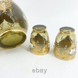 Vintage Amber Tre Fuochi Murano Hand Blown Decanter 4 Glasses Venetian Glass Set