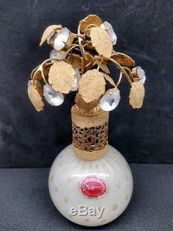 Vintage Archimede Seguso Murano Blown Glass Perfume Bottle Gold & Rhinestone Top