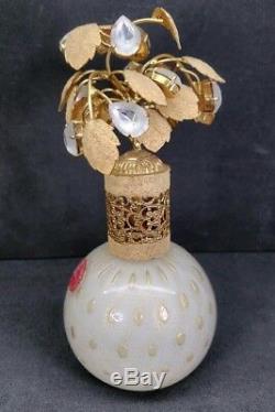 Vintage Archimede Seguso Murano Blown Glass Perfume Bottle Gold & Rhinestone Top