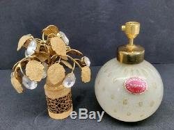 Vintage Archimede Seguso Murano Blown Glass Perfume Bottle Gold & Rhinestone Top