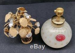 Vintage Archimede Seguso Murano Blown Glass Perfume Bottle Gold & Rhinestone Top