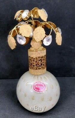 Vintage Archimede Seguso Murano Blown Glass Perfume Bottle Gold & Rhinestone Top