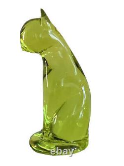 Vintage Archimede Seguso Murano Glass Lime Green Cat Figurine Sculpture