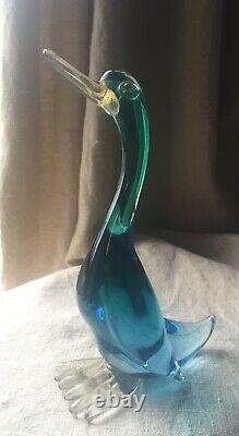 Vintage Archimede Seguso Murano Venetian Italian Aqua Glass Duck Bird hand Blown