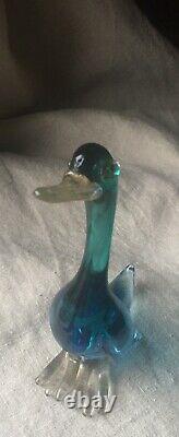 Vintage Archimede Seguso Murano Venetian Italian Aqua Glass Duck Bird hand Blown